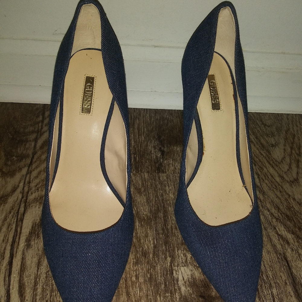 GUESS "Gweloya" Denim Heels